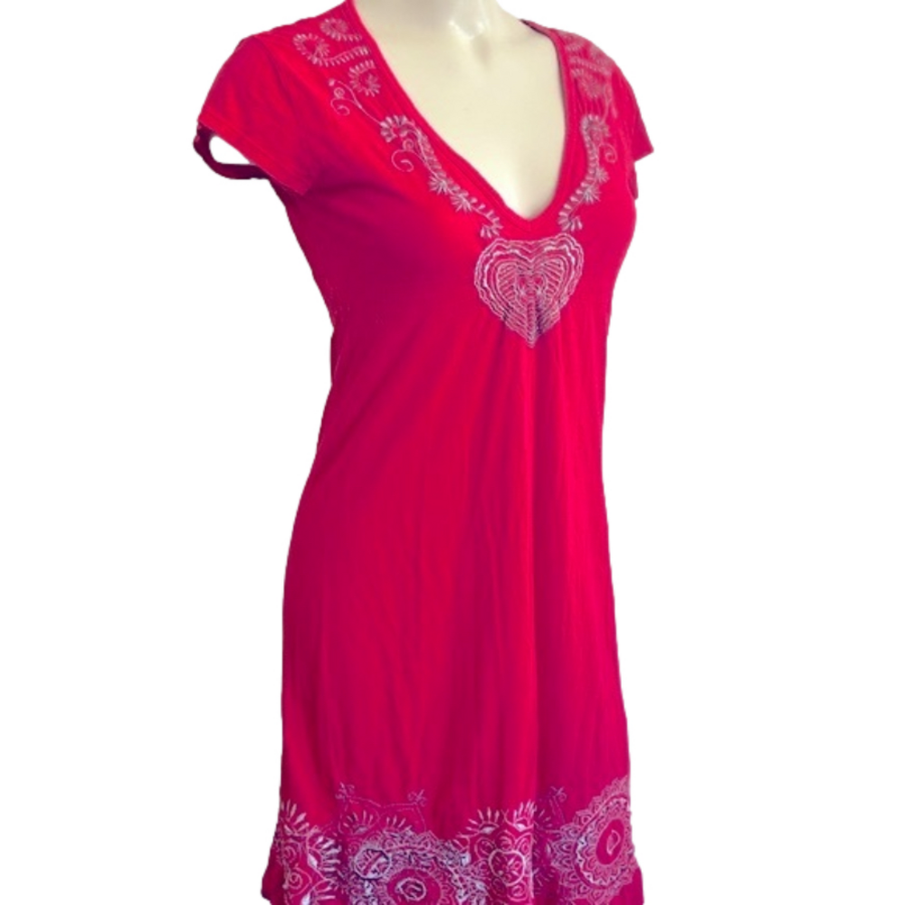 JOHNNY WAS Red embroidered tunic XS